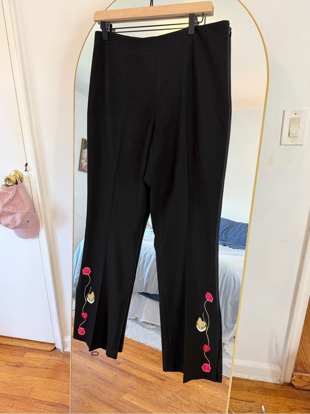 Vintage Russell Kemp Black Embroidered Floral Flare Pants